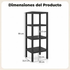 Estante de plástico cozinha com 4 níveis 38 x 32,5 x 99 cm, estante organizadora estreita e multifuncional, montagem sem ferramentas, para casa de ban