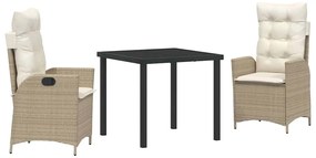 Conjunto de jantar de jardim de 3 peças com almofadas bege em rattan s