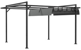 Outsunny Pérgola 3x4 Pérgola de Jardim com Teto Retrátil de Poliéster e 12 Orifícios de Drenagem Cinza