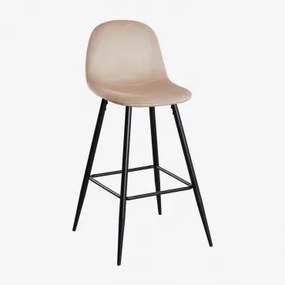 Banqueta Alta De Veludo Glamm Preto & Castanho Trigo & ↑75 Cm - Sklum