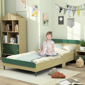 Cama Infantil Baixa, 194,8 x 103 x 60,5 cm (COLCHÃO NÃO INCLUIDO) , Barreiras de Segurança, Verde