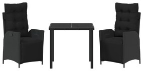 Conjunto de Jantar de Jardim de 3 Peças Preto Rattan Sintético