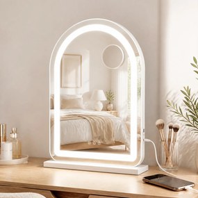 Espelho de Maquilhagem, 40 x 12 x 55 cm, Luz LED de Três Cores Regulável, Branco