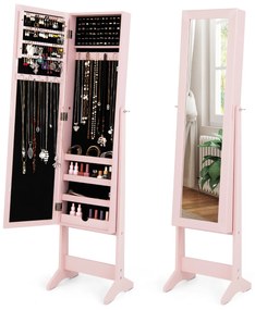Armário Joias com Espelho de Corpo Inteiro e 3 Ângulos Reguláveis Organizador de Jóias 2 em 1 35 x 30 x 144 cm Rosa