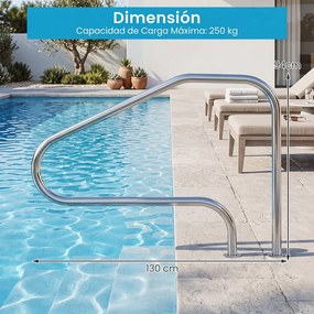 Corrimão para Piscina, 130 x 94 cm, Capacidade de Carga de 180 kg, Prateado