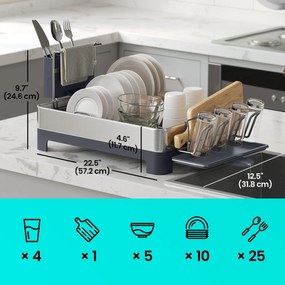 Escorredor de louça 31,5 x 58,8 x 24,1 cm cinza prateado