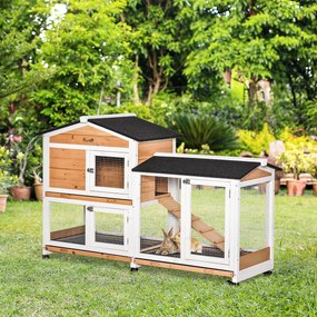 Coelheira de Madeira 157,4x53x99,5 cm Gaiola para Coelhos Grande com Tabuleiro Removível e Rampa para Exterior Natural