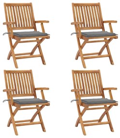 vidaXL Cadeiras de jardim dobráveis c/ almofadões 4 pcs teca maciça