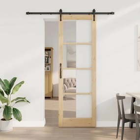 vidaXL Porta Deslizante Manual Castanho 78 x 232 cm Madeira e metal