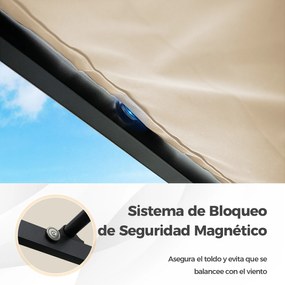 Pérgula jardim com toldo retrátil 310 x 310 cm, colunas metálicas de alta resistência, Bege + Preto
