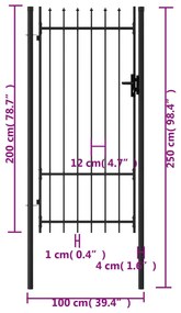 Portão de vedação individual topo em espeto aço 1x2 m preto