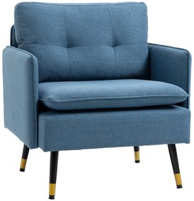 HOMCOM Poltrona Sala de Estar Poltrona Relax com Apoio para os Braços Assento Acolchoado e Pés de Aço 76x68x80 cm Azul