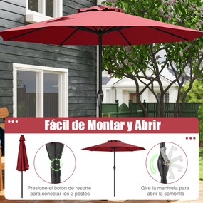 Guarda-sol de 260 cm com manivela (BASE NÃO INCLUIDA), 8 varas e parte superior ventilada com proteção solar para jardim, piscina ou pátio traseiro, V