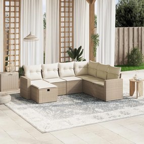7 pcs conjunto de sofás p/ jardim com almofadões vime PE bege
