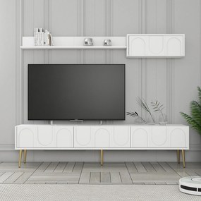 Conjunto de Mobiliário de Sala de Estar Lyon – Branco/Dourado – TV Uni
