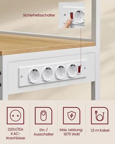 Armário de Cozinha de pé com tomadas e cesto 40 x 90 x 165,5 cm cor carvalho e branco