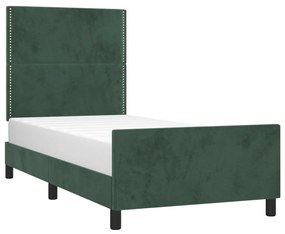 Estrutura de cama c/ cabeceira 90x190 cm veludo verde-escuro