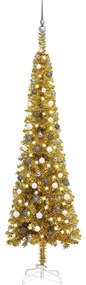 vidaXL Árvore de Natal pré-iluminada fina com bolas 240 cm dourado