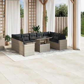 vidaXL 10 pcs conj. sofás jardim com almofadões vime PE cinzento-claro