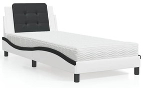 Cama com colchão 90x200 cm couro artificial branco e preto