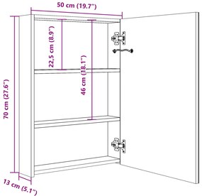 Armário espelhado casa de banho LED 50x13x70cm cinzento cimento