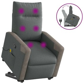 Poltrona elevatória de massagens tecido cinzento-escuro