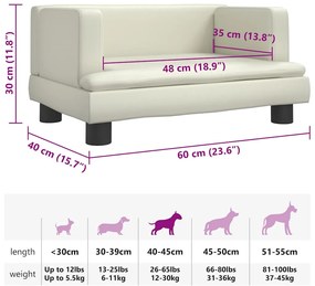 Cama para cães 60x40x30 cm couro artificial cor creme