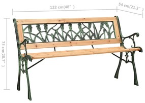 Banco de jardim 122 cm ferro fundido e madeira de abeto maciça