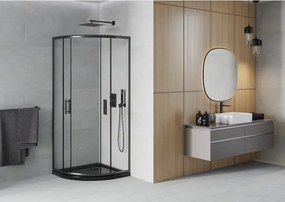 Mexen Rio cabine de duche semicircular 80 x 80 cm, transparente, preta + base de duche Flat, preta - 863-080-080-70-00-4170B