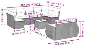 10 pcs conjunto sofás de jardim c/ almofadões vime PE preto