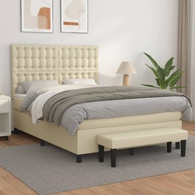 vidaXL Cama com molas/colchão 140x200 cm couro artificial cor creme