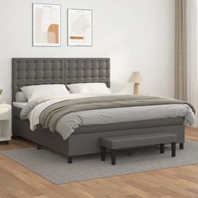 vidaXL Cama com molas/colchão 160x200 cm couro artificial cinzento
