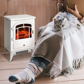 Lareira elétrica com efeito de chama 45 x 28 x 54 cm, estilo retro, termóstato, 950-1850 W, proteção contra sobreaquecimento, branca
