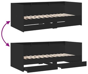 Sofá-cama com gavetas sem colchão 75x190 cm preto