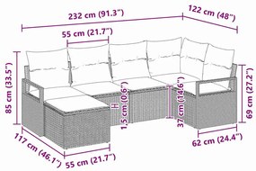 Conjunto de Sofá de Jardim com 6 Peças e Almofadas Cinza Claro em Ratt