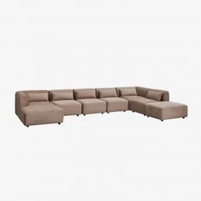 Sofá Modular Chaise Longue Esquerdo De 6 Peças Com Puff Fogler Bombazina Castanho Camel - Sklum