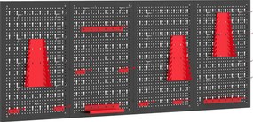 Organizador de Ferramentas de Parede com 38 Peças cada painel 60x40 cm com Ganchos e Suportes Preto e Vermelho