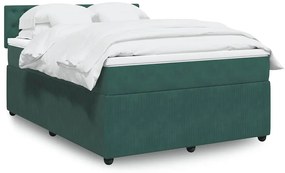 vidaXL Cama com molas/colchão 140x190 cm veludo verde-escuro