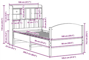 Cama c/ estante sem colchão 100x200cm pinho maciço castanho-mel