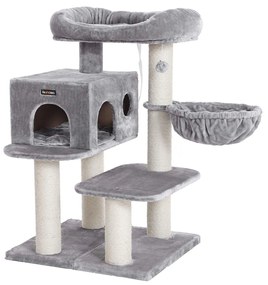 Árvore para gatos FEANDREA, torre para gatos com poleiro de pelúcia XXL, condomínio para gatos com unidades ajustáveis, brinquedos para gatos, postes extra grossos totalmente embrulhados em sisal, estável, bege PCT01W, cinza claro