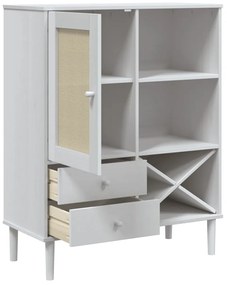 Móvel alto SENJA aspeto vime 90x40x112 cm pinho maciço branco