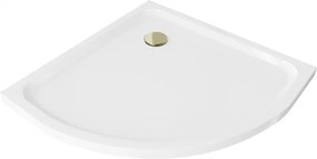 Mexen Flat resguardo de duche semicircular fino 70 x 70 cm, branco, sifão dourado - 41107070G