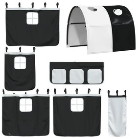 Cama alta criança c/ túnel 80x200 cm pinho maciço branco/preto