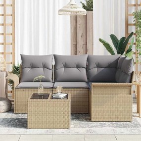 Conjunto de Sofá de Jardim de 5 Peças com Almofadas Preto Rattan Polié
