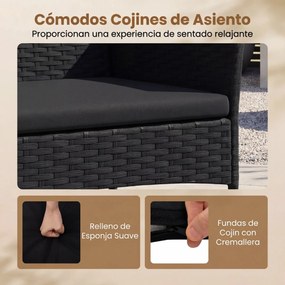 Conjunto de jardim em rattan de 4 peças, com 2 poltronas, sofá de 2 lugares, mesa auxiliar e almofadas de espuma, para alpendre, pátio ou terraço, Pre