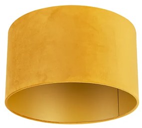 Abajur de veludo amarelo 35/35/20 com interior dourado