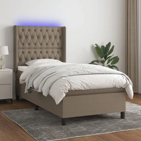 Cama box spring colchão/LED 100x200cm tecido cinza-acastanhado