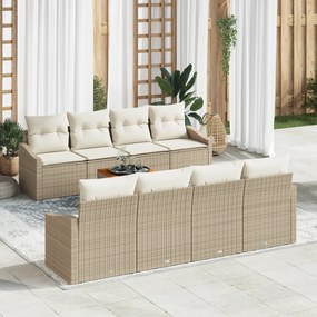 vidaXL Conjunto de Sofá de Jardim de 9 Peças com Almofadas Bejas Rattan Poliéster