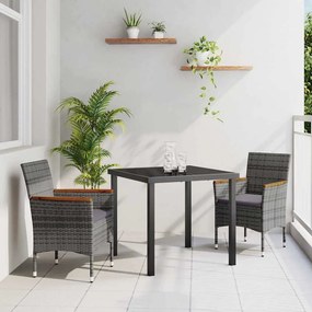 vidaXL Conjunto de Jantar de Jardim 3 Peças Cinza Rattan Poliéster