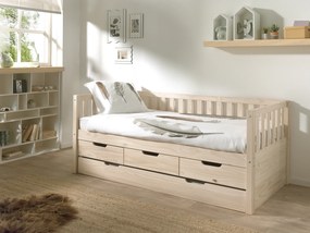 Cama infantil FRITZ (90x200) com 3 gavetas + Gaveta inferior + Estrado Natural